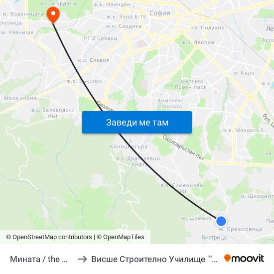 Мината / the Mine (1068) to Висше Строително Училище ""Любен Каравелов"" map