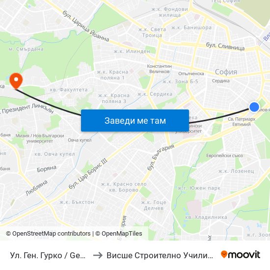 Ул. Ген. Гурко / Gen. Gurko St. (2601) to Висше Строително Училище ""Любен Каравелов"" map