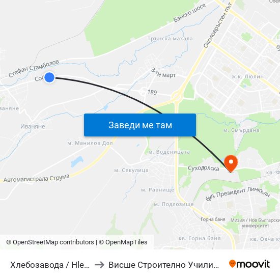Хлебозавода / Hlebozavoda (2316) to Висше Строително Училище ""Любен Каравелов"" map