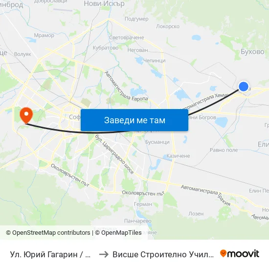 Ул. Юрий Гагарин / Yuri Gagarin St. (2263) to Висше Строително Училище ""Любен Каравелов"" map