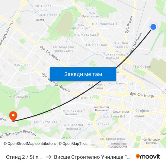 Стинд 2 / Stind 2 (0551) to Висше Строително Училище ""Любен Каравелов"" map