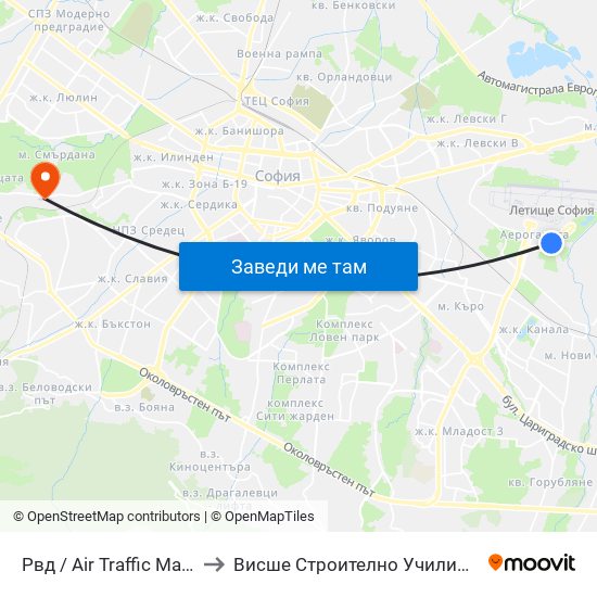 Рвд / Air Traffic Management (2453) to Висше Строително Училище ""Любен Каравелов"" map