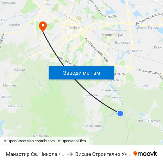 Манастир Св. Никола / St. Nicolaus Monastery (2267) to Висше Строително Училище ""Любен Каравелов"" map