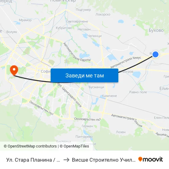 Ул. Стара Планина / Stara Planina St. (2184) to Висше Строително Училище ""Любен Каравелов"" map
