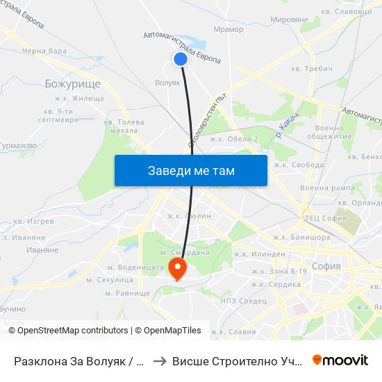 Разклона За Волуяк / Fork Road To Voluyak (1215) to Висше Строително Училище ""Любен Каравелов"" map