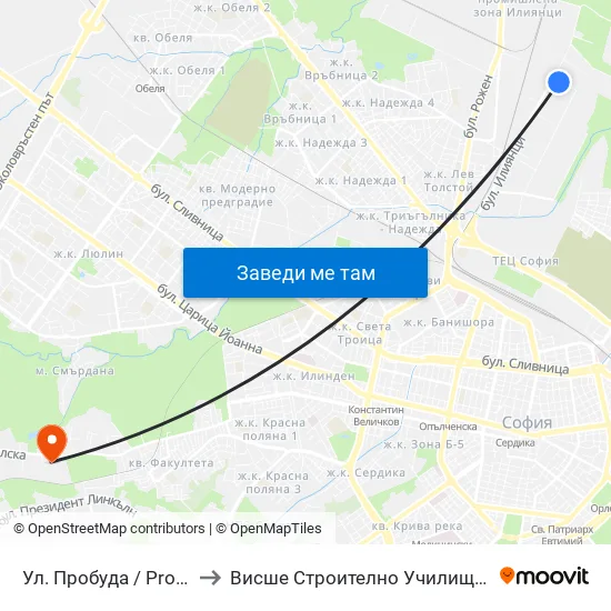 Ул. Пробуда / Probuda St. (2138) to Висше Строително Училище ""Любен Каравелов"" map