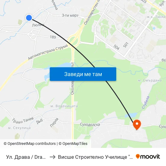 Ул. Драва / Drava St. (1937) to Висше Строително Училище ""Любен Каравелов"" map