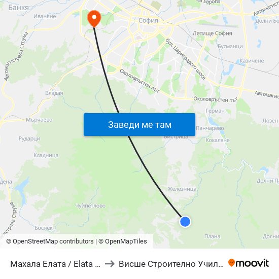 Махала Елата / Elata Neighbourhood (0563) to Висше Строително Училище ""Любен Каравелов"" map