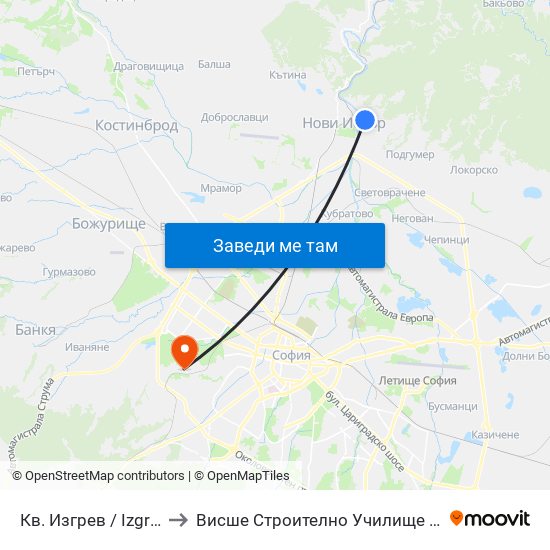 Кв. Изгрев / Izgrev Qr. (0841) to Висше Строително Училище ""Любен Каравелов"" map