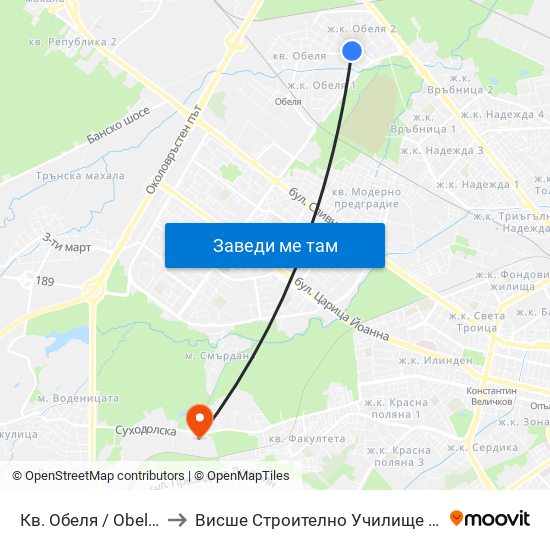 Кв. Обеля / Obelya Qr. (0873) to Висше Строително Училище ""Любен Каравелов"" map