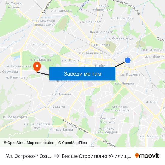 Ул. Острово / Ostrovo St. (2100) to Висше Строително Училище ""Любен Каравелов"" map