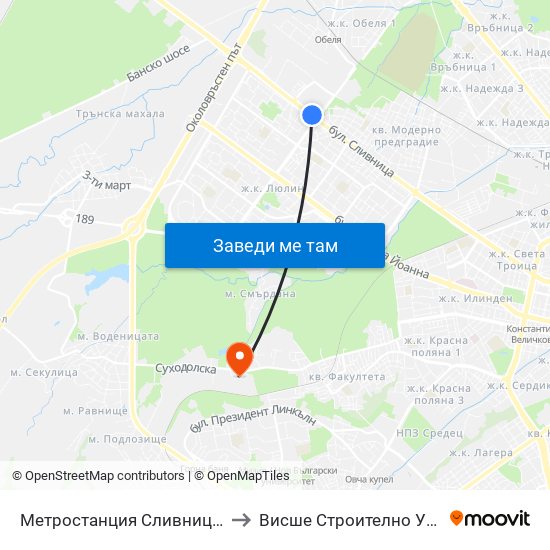 Метростанция Сливница / Slivnitsa Metro Station (1059) to Висше Строително Училище ""Любен Каравелов"" map