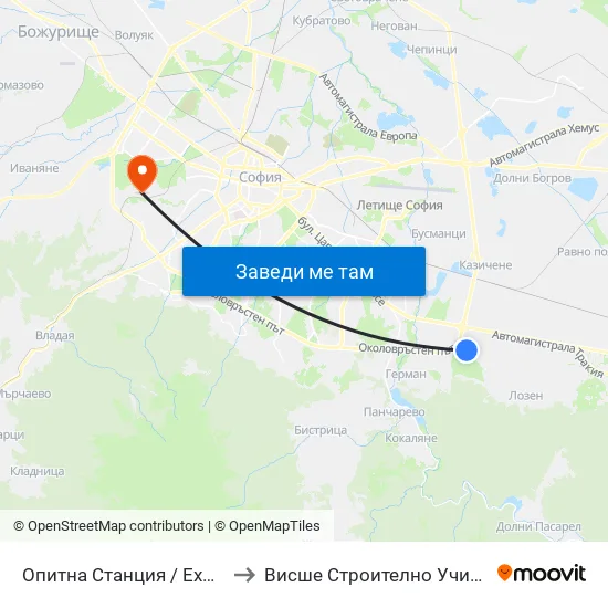 Опитна Станция / Experimental Station (1207) to Висше Строително Училище ""Любен Каравелов"" map