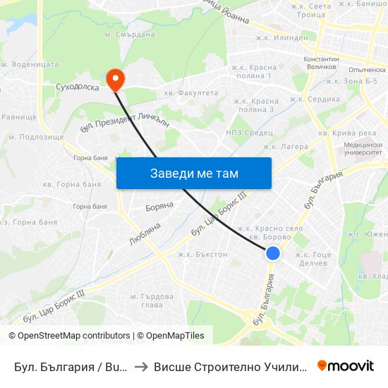 Бул. България / Bulgaria Blvd. (6564) to Висше Строително Училище ""Любен Каравелов"" map