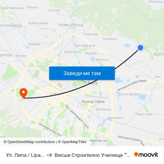 Ул. Липа / Lipa St. (2535) to Висше Строително Училище ""Любен Каравелов"" map