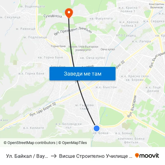 Ул. Байкал / Baykal St. (1836) to Висше Строително Училище ""Любен Каравелов"" map