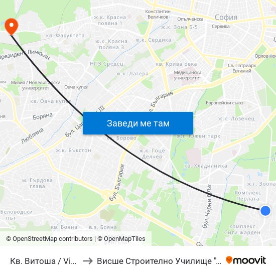 Кв. Витоша / Vitosha (0822) to Висше Строително Училище ""Любен Каравелов"" map