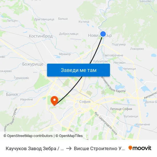 Каучуков Завод Зебра / Zebra Caouchouc Factory (0798) to Висше Строително Училище ""Любен Каравелов"" map
