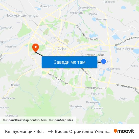 Кв. Бусманци / Busmantsi Qr. (0816) to Висше Строително Училище ""Любен Каравелов"" map