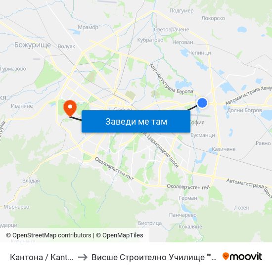 Кантона / Kantona (2441) to Висше Строително Училище ""Любен Каравелов"" map