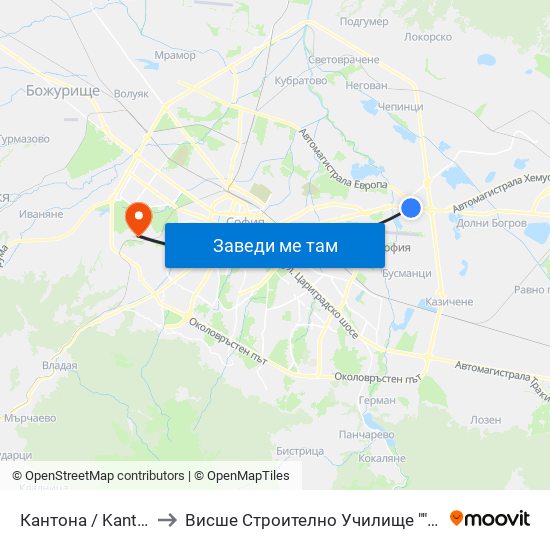 Кантона / Kantona (0788) to Висше Строително Училище ""Любен Каравелов"" map