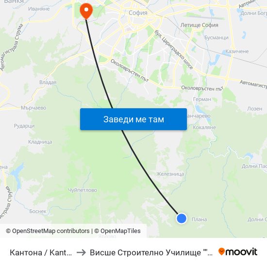 Кантона / Kantona (0792) to Висше Строително Училище ""Любен Каравелов"" map