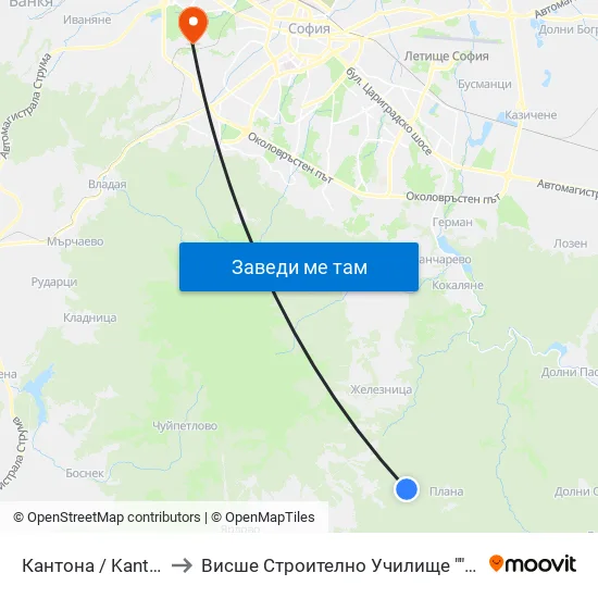 Кантона / Kantona (0792) to Висше Строително Училище ""Любен Каравелов"" map