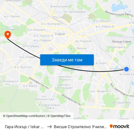 Гара Искър / Iskar Train Station (0826) to Висше Строително Училище ""Любен Каравелов"" map