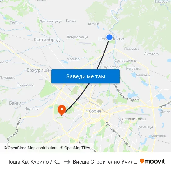 Поща Кв. Курило / Kurilo Post Office (1408) to Висше Строително Училище ""Любен Каравелов"" map