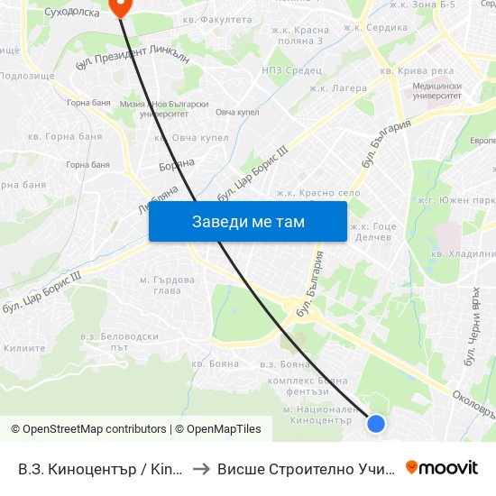 В.З. Киноцентър / Kinotsentar Villa Zone (0412) to Висше Строително Училище ""Любен Каравелов"" map