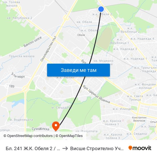 Бл. 241 Ж.К. Обеля 2 / Bl. 241, Obelya 2 Qr. (0171) to Висше Строително Училище ""Любен Каравелов"" map