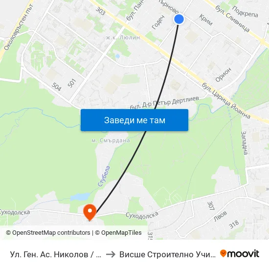 Ул. Ген. Ас. Николов / Gen. As. Nikolov St. (1889) to Висше Строително Училище ""Любен Каравелов"" map