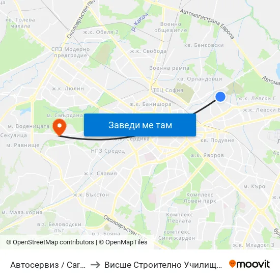 Автосервиз / Car Service (0513) to Висше Строително Училище ""Любен Каравелов"" map