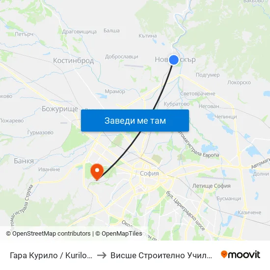 Гара Курило / Kurilo Train Station (0457) to Висше Строително Училище ""Любен Каравелов"" map