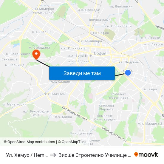 Ул. Хемус / Hemus St. (2234) to Висше Строително Училище ""Любен Каравелов"" map