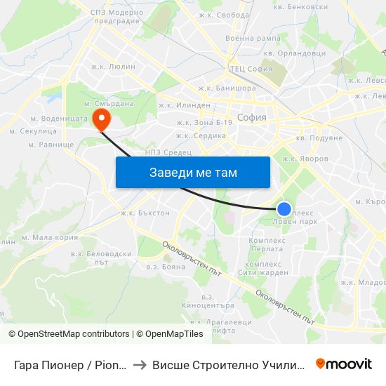 Гара Пионер / Pioneer Station (0465) to Висше Строително Училище ""Любен Каравелов"" map