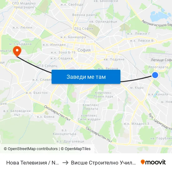 Нова Телевизия / Nova Television (2474) to Висше Строително Училище ""Любен Каравелов"" map