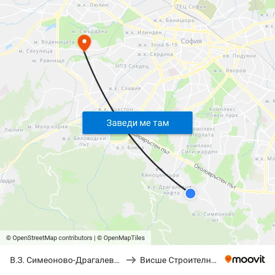 В.З. Симеоново-Драгалевци / Simeonovo-Dragalevtsi Villa Zone (0782) to Висше Строително Училище ""Любен Каравелов"" map