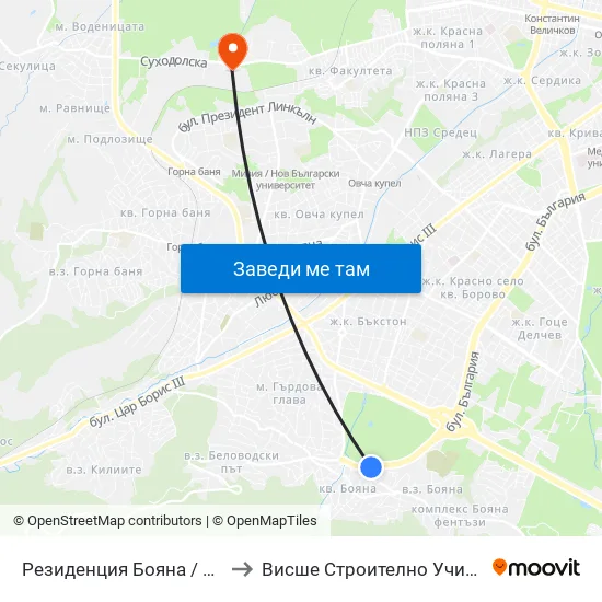 Резиденция Бояна / Boyana Residence (1439) to Висше Строително Училище ""Любен Каравелов"" map