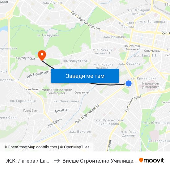 Ж.К. Лагера / Lagera Qr. (0645) to Висше Строително Училище ""Любен Каравелов"" map