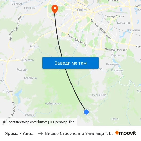 Ярема / Yarema (2760) to Висше Строително Училище ""Любен Каравелов"" map