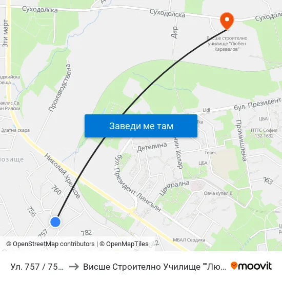 Ул. 757 / 757-Th St. to Висше Строително Училище ""Любен Каравелов"" map