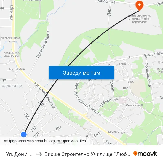 Ул. Дон / Don St. to Висше Строително Училище ""Любен Каравелов"" map