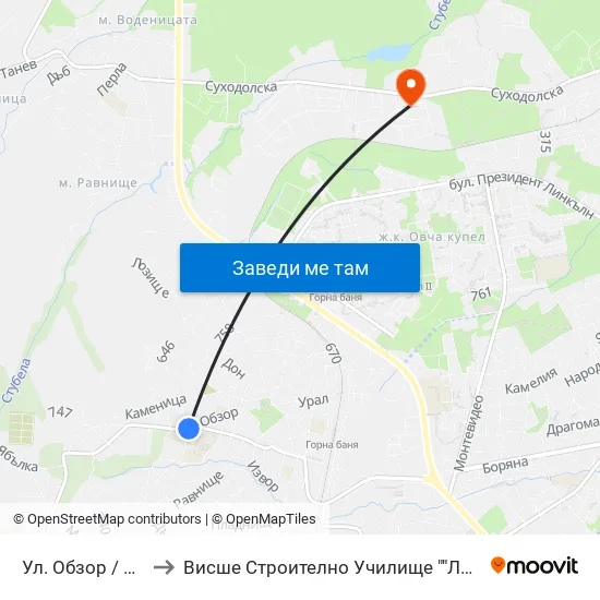 Ул. Обзор / Obzor St. to Висше Строително Училище ""Любен Каравелов"" map