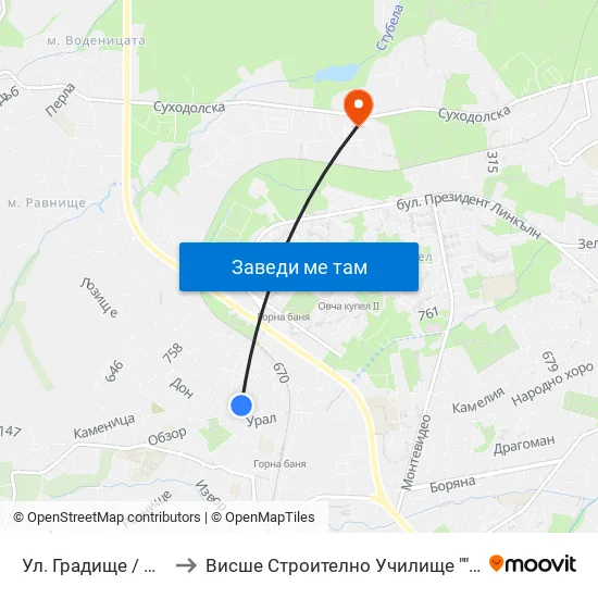 Ул. Градище / Gradishte St. to Висше Строително Училище ""Любен Каравелов"" map