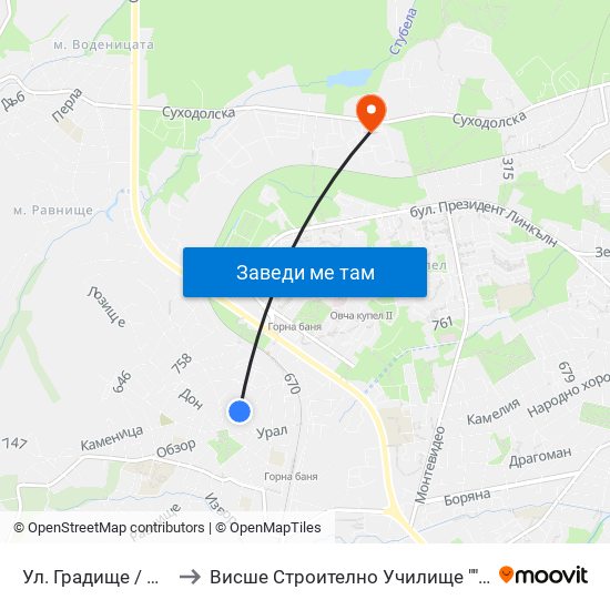 Ул. Градище / Gradishte St. to Висше Строително Училище ""Любен Каравелов"" map