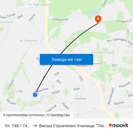 Ул. 748 / 748-Th St. to Висше Строително Училище ""Любен Каравелов"" map