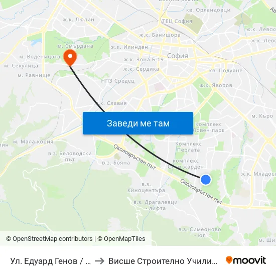 Ул. Едуард Генов / Edward Genov St. to Висше Строително Училище ""Любен Каравелов"" map