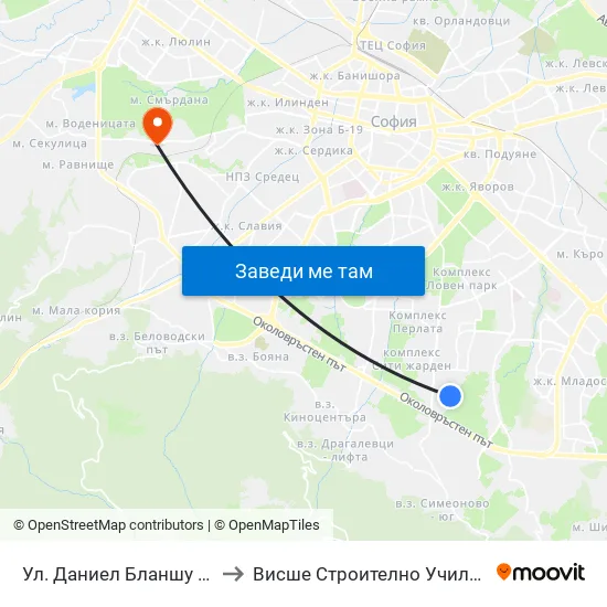 Ул. Боян Боянов / Boyan Boyanov St. (2881) to Висше Строително Училище ""Любен Каравелов"" map