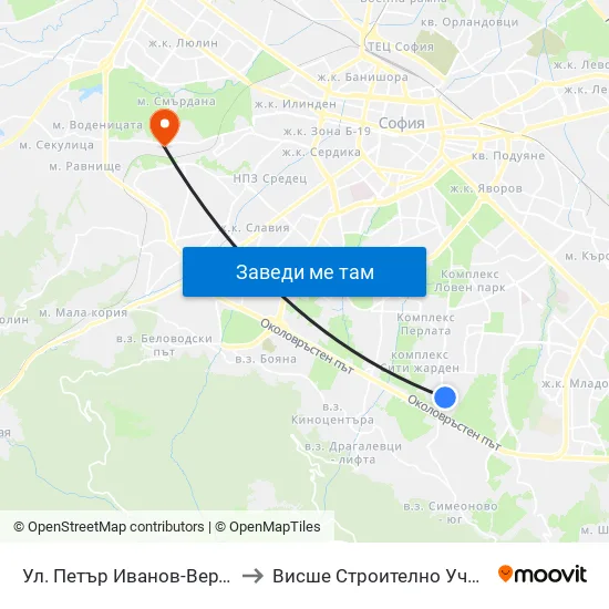 Ул. Петър Иванов-Вертер / Petar Ivanov-Verter St. to Висше Строително Училище ""Любен Каравелов"" map